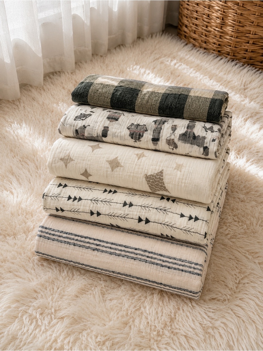 Aden & anais Neutral Patterned Cotton Muslin swaddle Set - Cream